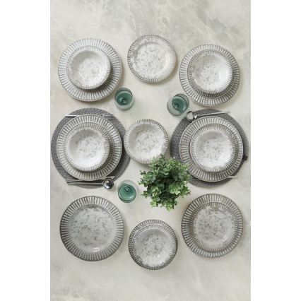 18-piece ceramic dinnerware set in gray