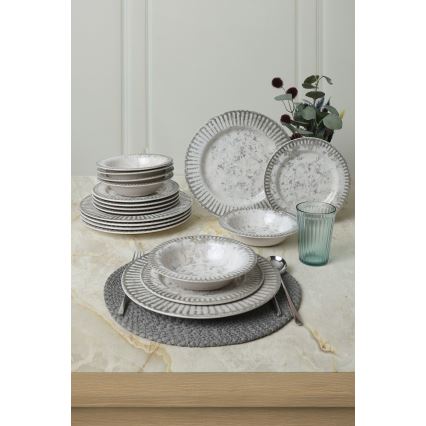 18-piece ceramic dinnerware set in gray