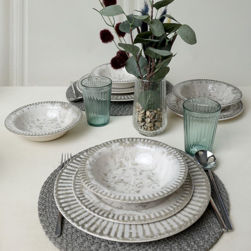 18-piece ceramic dinnerware set in gray