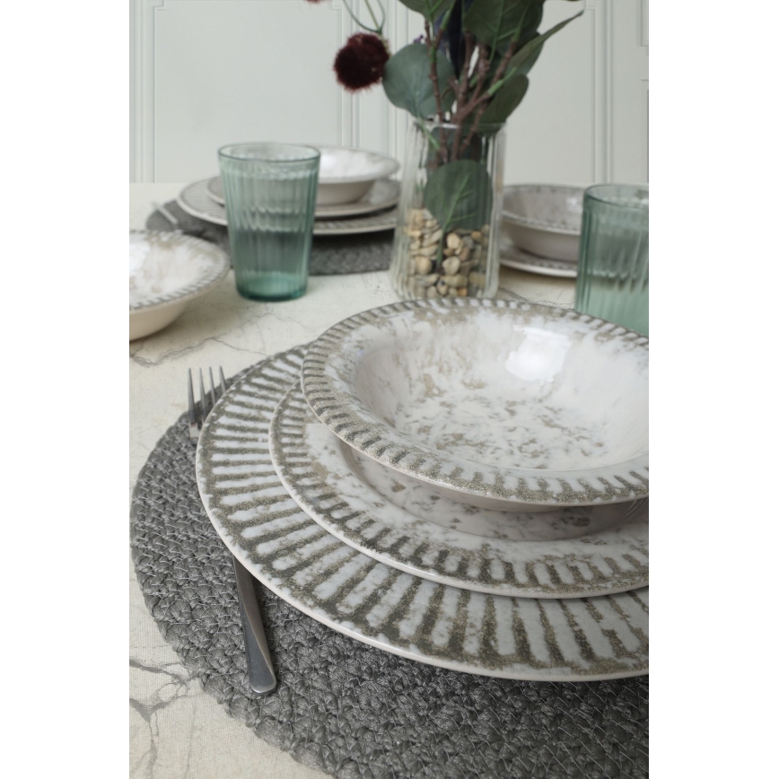 18-piece ceramic dinnerware set in gray