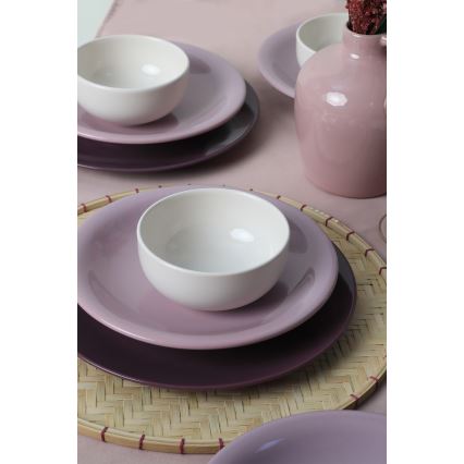 18-piece ceramic dinnerware set, purple/white
