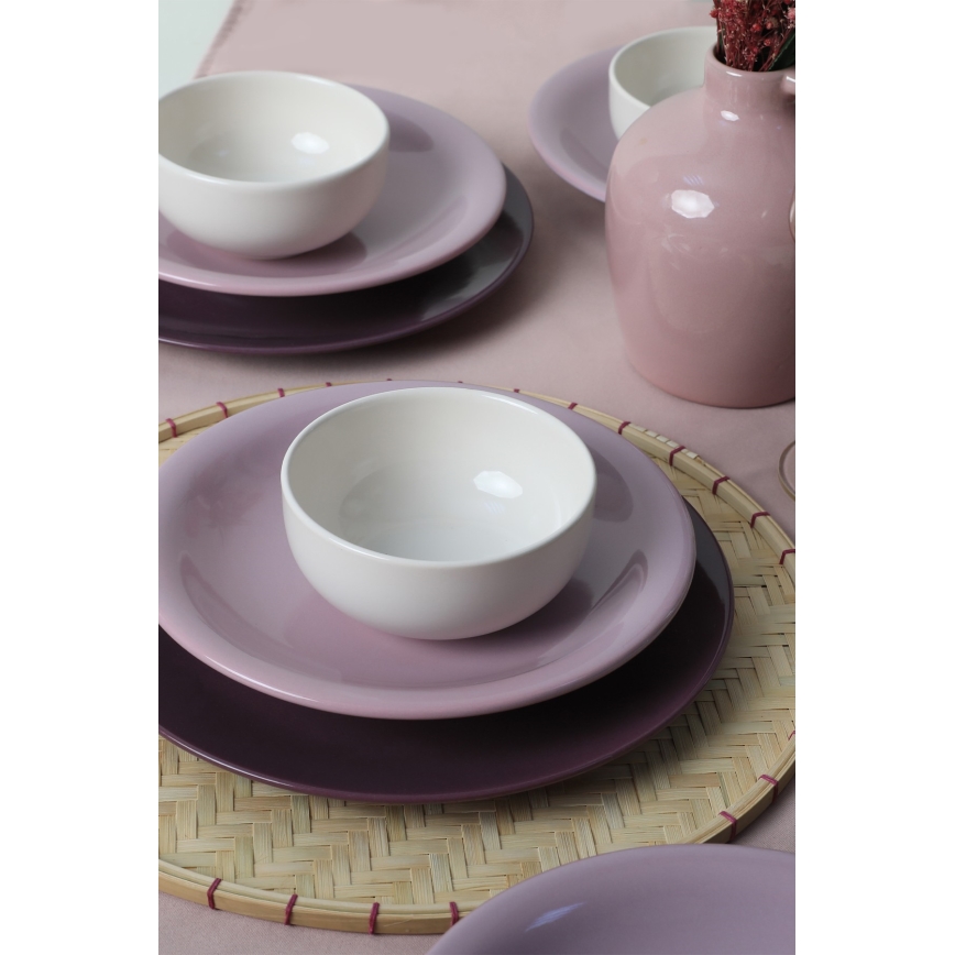 18-piece ceramic dinnerware set, purple/white