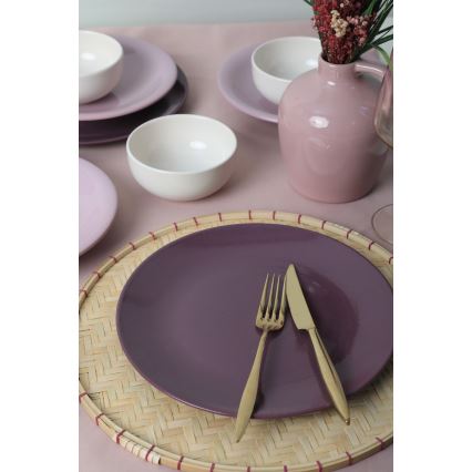 18-piece ceramic dinnerware set, purple/white