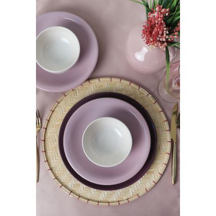 18-piece ceramic dinnerware set, purple/white