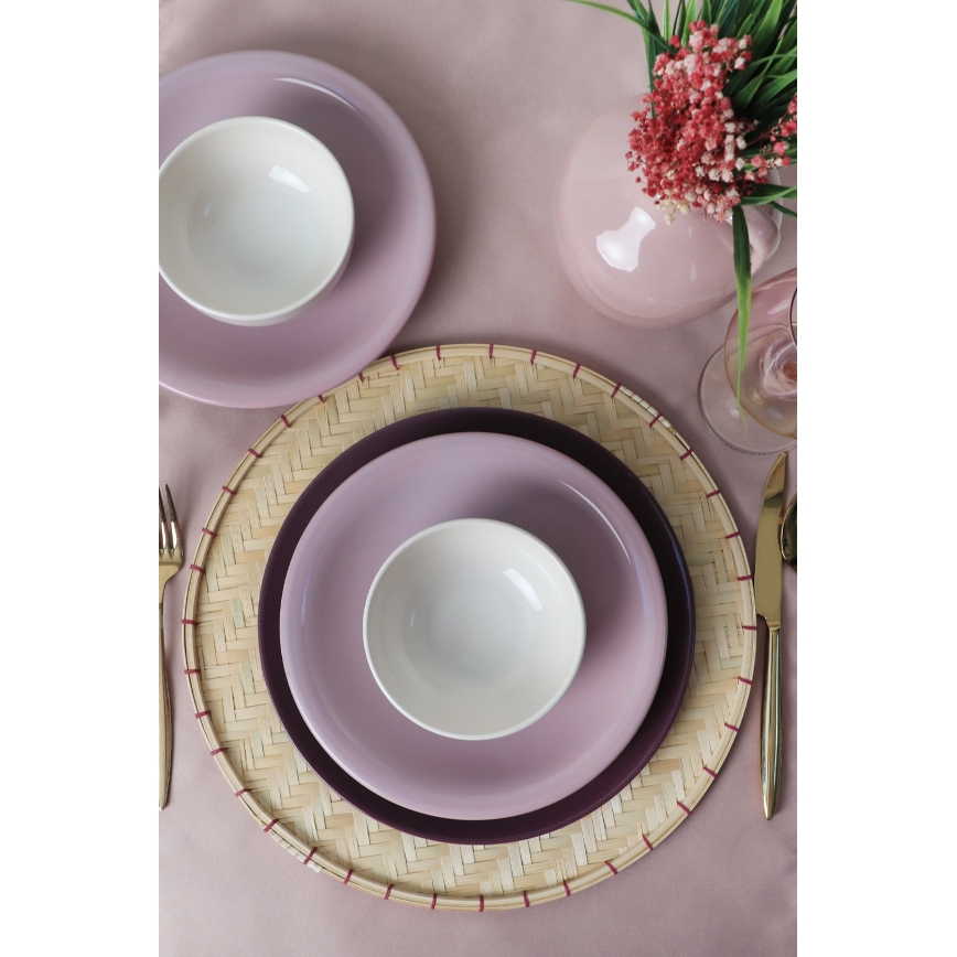 18-piece ceramic dinnerware set, purple/white