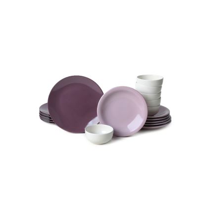 18-piece ceramic dinnerware set, purple/white