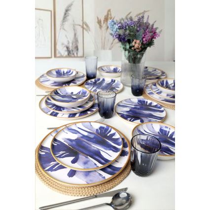 18-piece ceramic dinnerware set, white/blue