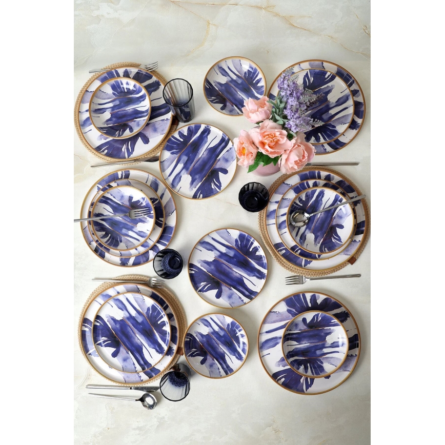 18-piece ceramic dinnerware set, white/blue