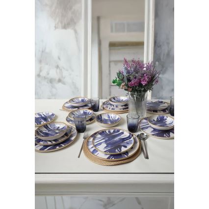 18-piece ceramic dinnerware set, white/blue