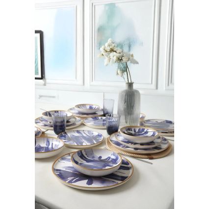 18-piece ceramic dinnerware set, white/blue