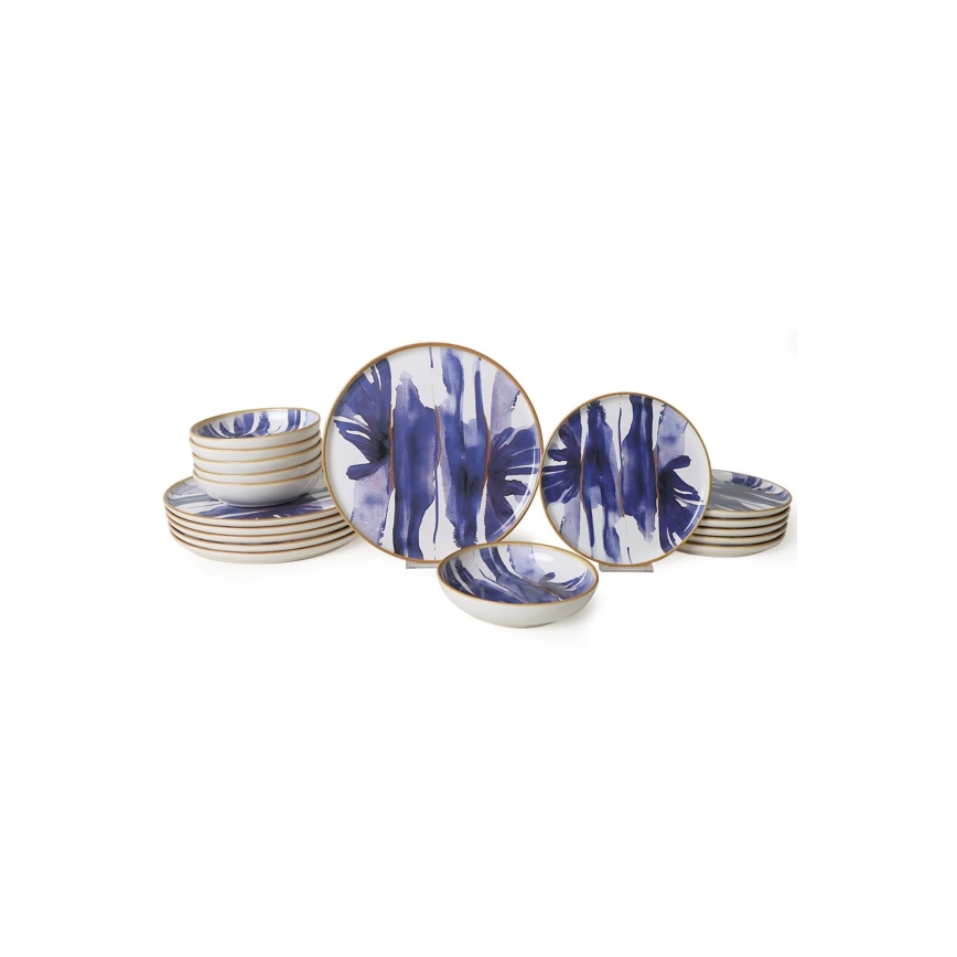 18-piece ceramic dinnerware set, white/blue