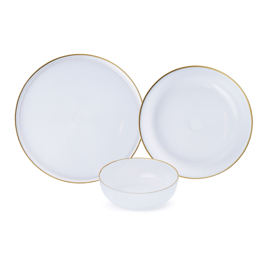 18-piece dining set in clear glass and gold