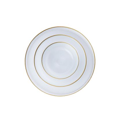18-piece dining set in clear glass and gold