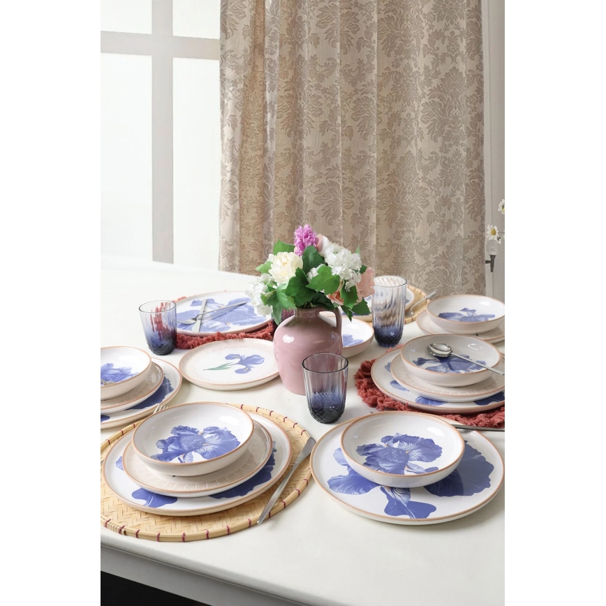 18-piece dining set white/blue/beige/ceramic