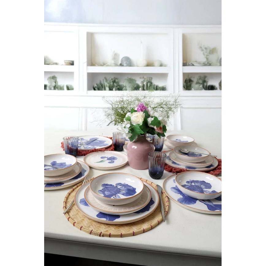 18-piece dining set white/blue/beige/ceramic