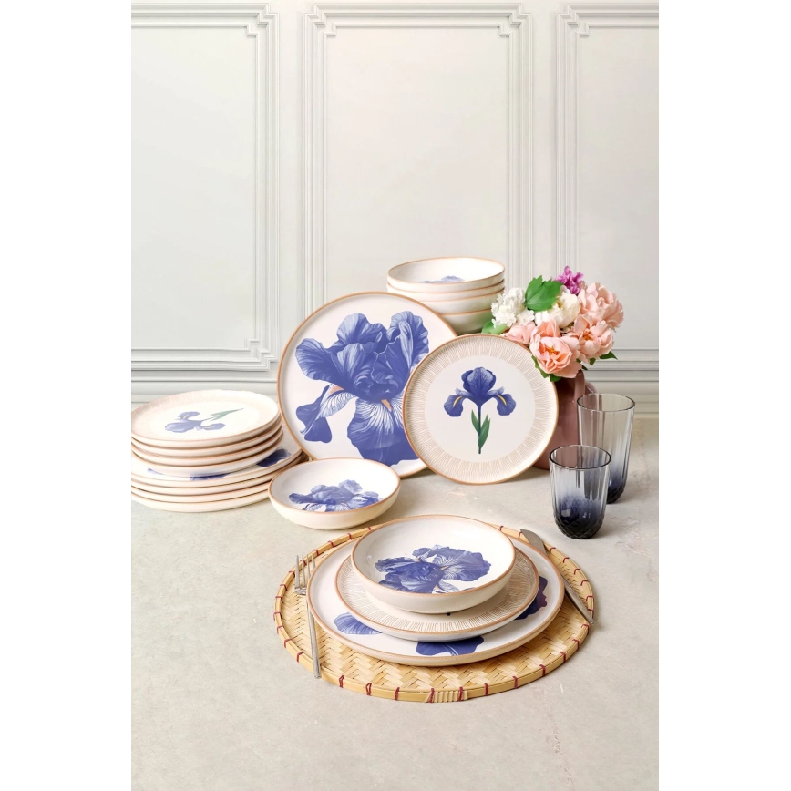 18-piece dining set white/blue/beige/ceramic
