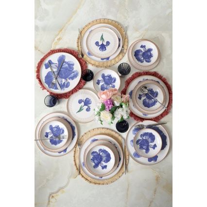 18-piece dining set white/blue/beige/ceramic