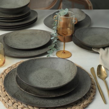 18-piece dinner set anthracite/green/stoneware