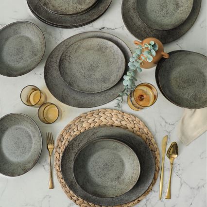 18-piece dinner set anthracite/green/stoneware
