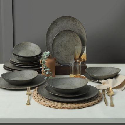 18-piece dinner set anthracite/green/stoneware