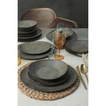 18-piece dinner set anthracite/green/stoneware