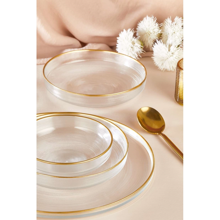 18-piece glass dinnerware set – clear with gold trim