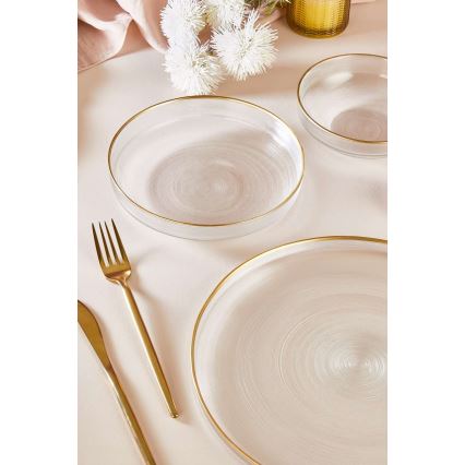 18-piece glass dinnerware set – clear with gold trim