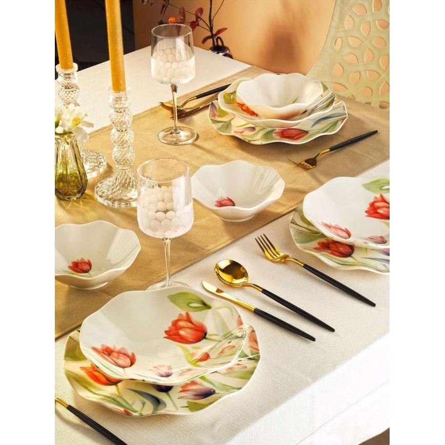 18-piece porcelain dining set red/green/white