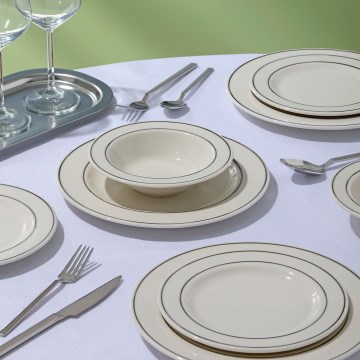 18-piece porcelain dinner set, cream with silver accents