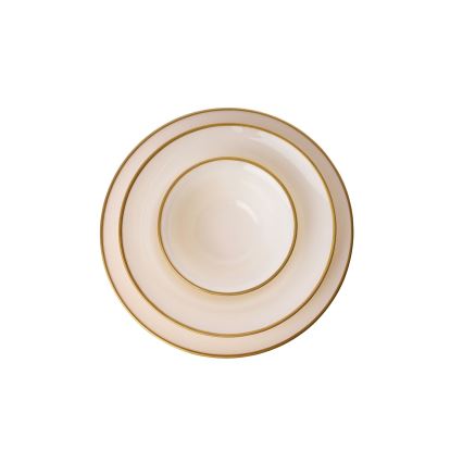 18-piece porcelain dinner set in beige with gold accents