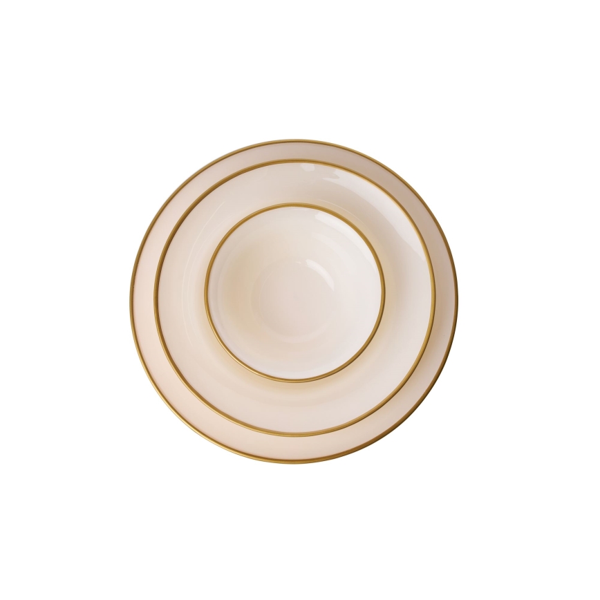 18-piece porcelain dinner set in beige with gold accents