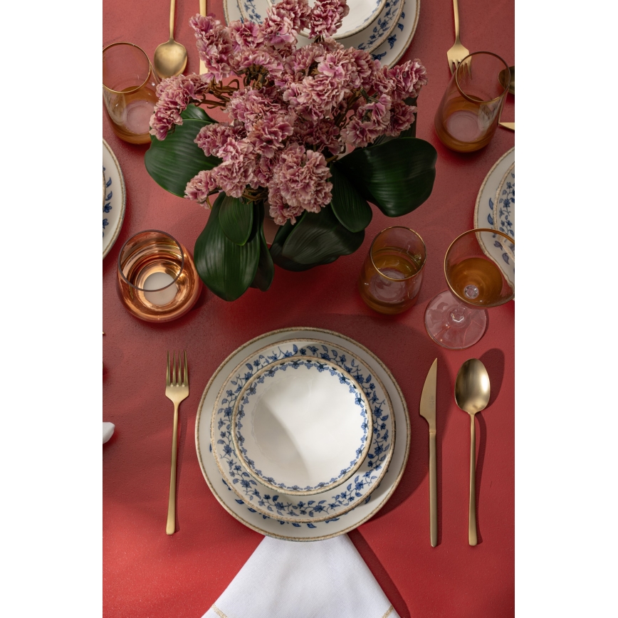 18-piece porcelain dinner set, white/blue