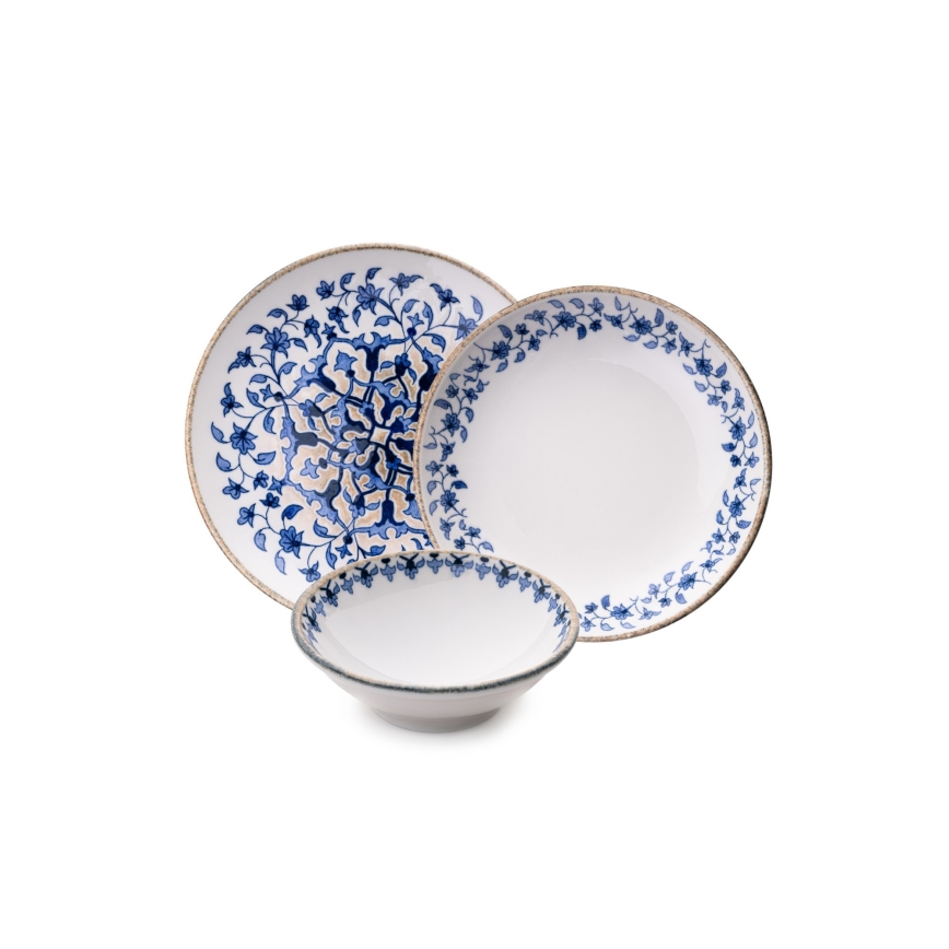18-piece porcelain dinner set, white/blue