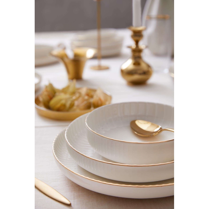 18-piece Porcelain Dinner Set – White with Gold Trim