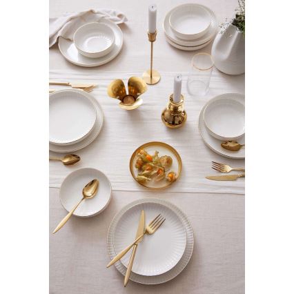 18-piece Porcelain Dinner Set – White with Gold Trim