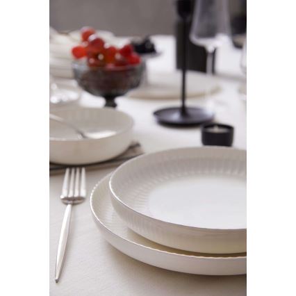 18-piece porcelain dinner set – white with silver accents