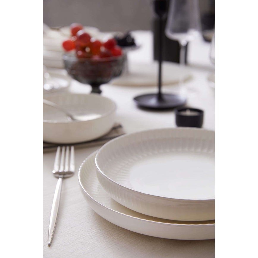 18-piece porcelain dinner set – white with silver accents
