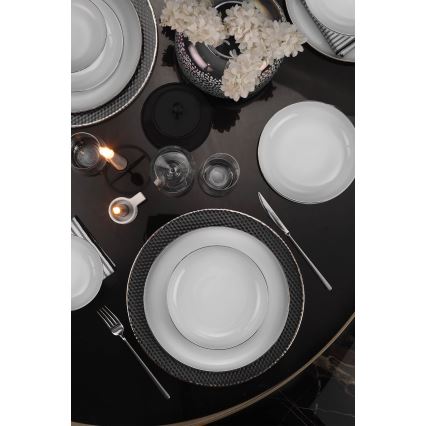 18-piece porcelain dinner set, white with silver trim