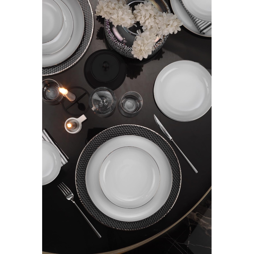 18-piece porcelain dinner set, white with silver trim
