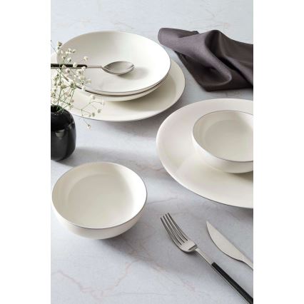 18-piece porcelain dinner set — white/silver