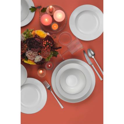 18-piece Porcelain Dinner Set — White with Silver Trim