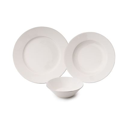 18-piece Porcelain Dinner Set — White with Silver Trim