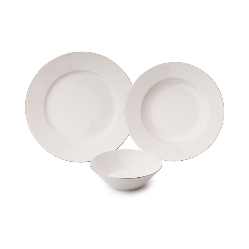 18-piece Porcelain Dinner Set — White with Silver Trim