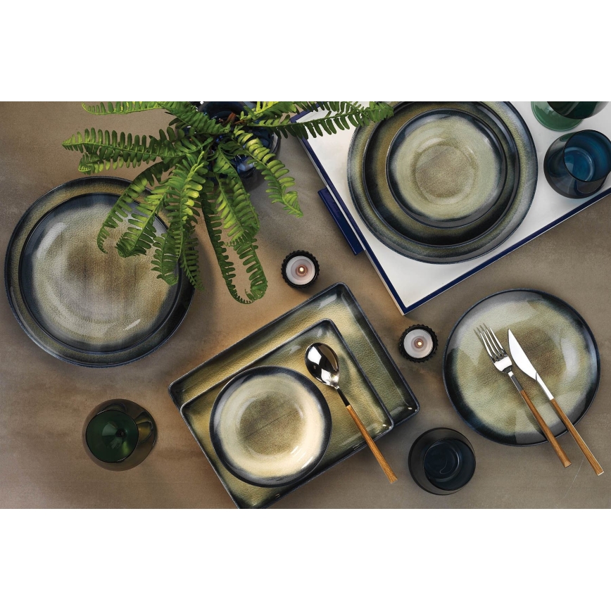 18-piece porcelain dinnerware set – green/blue