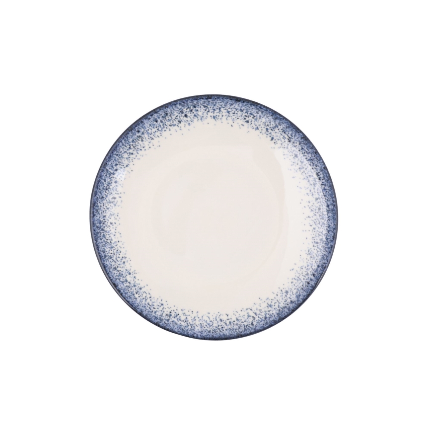 18-piece porcelain dinnerware set in white and blue