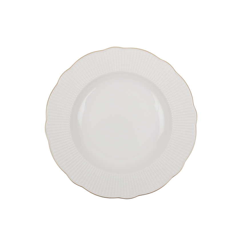18-piece porcelain dinnerware set in white with gold accents