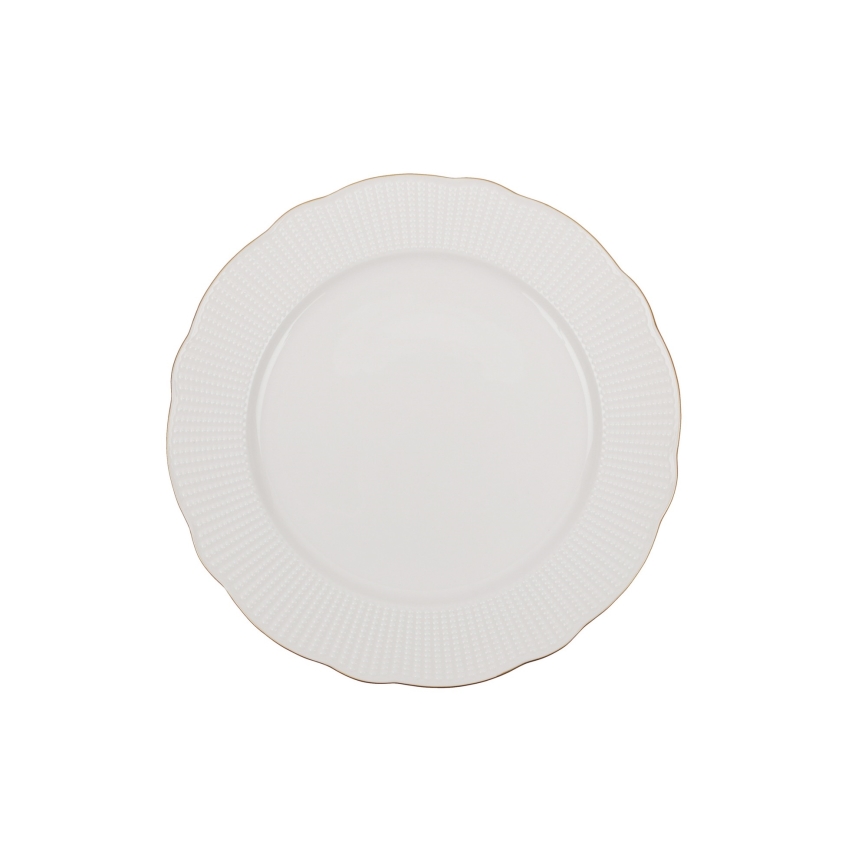 18-piece porcelain dinnerware set in white with gold accents