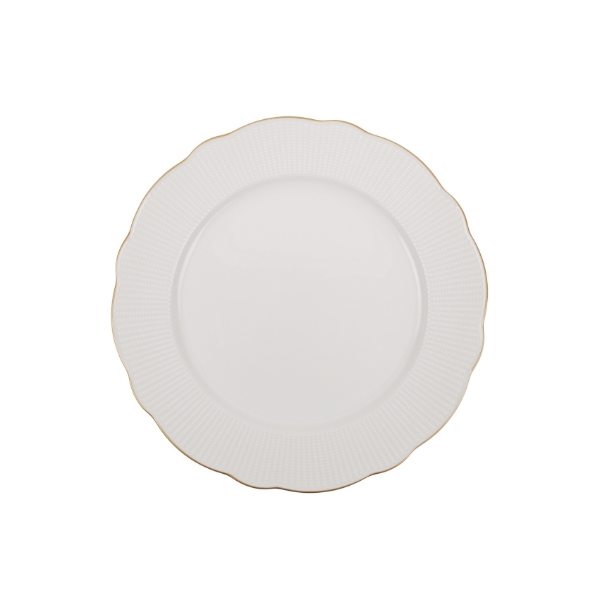 18-piece porcelain dinnerware set in white with gold accents