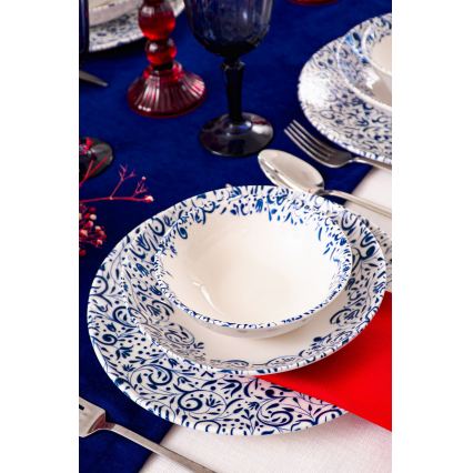18-piece porcelain dinnerware set, white/blue
