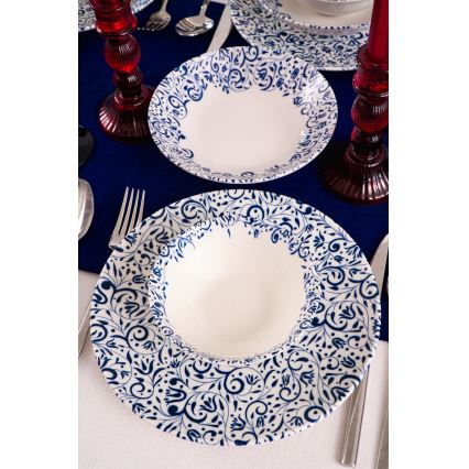 18-piece porcelain dinnerware set, white/blue